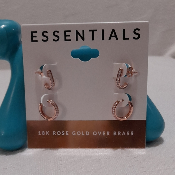 Essentials... 18K Rose Gold Plated Huggie Hoop and J Hoop Duo Set  Earrings - Picture 2 of 8